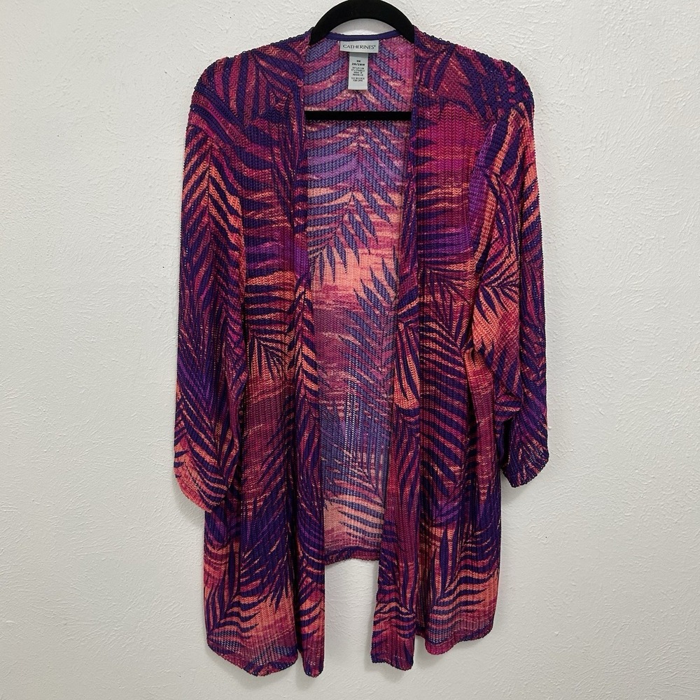 Catherines‎ Kimono Sz 3X 26-28W Plus Soft Knit Tropical Floral Palm  Pink Purple